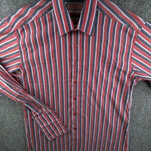 Thomas Pink Long Sleeve Button Up Shirt Men Striped Red Blue 17 Cotton Woven